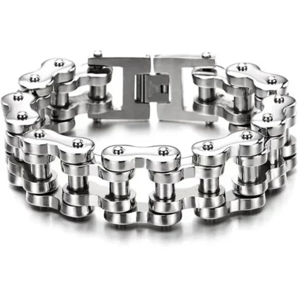 Motorcycle Chain Bike Chain Bracelet of Stainless Steel Silver Color Polished - Picture 6 of 7